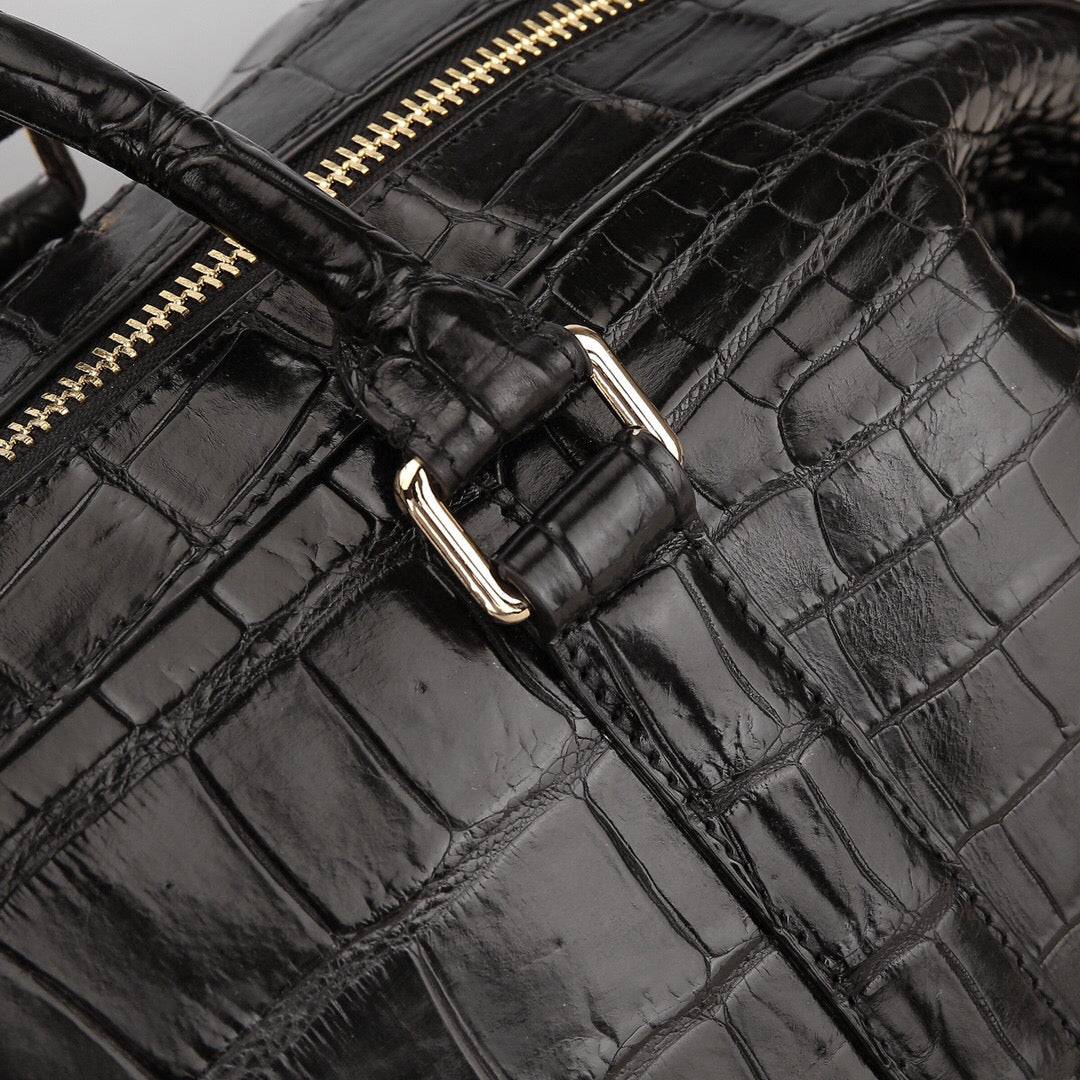 Unisex classica borsa da viaggio duffle in vera pelle di pancia di coccodrillo, da esterno e tempo libero, grande capacità, stile semplice