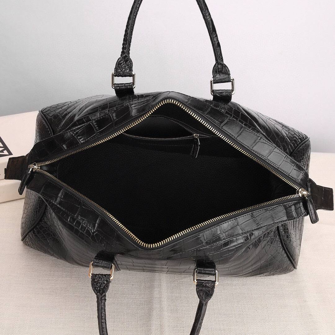Borsone da viaggio unisex classico in vera pelle di ventre di coccodrillo, stile semplice, capiente, per outdoor e tempo libero