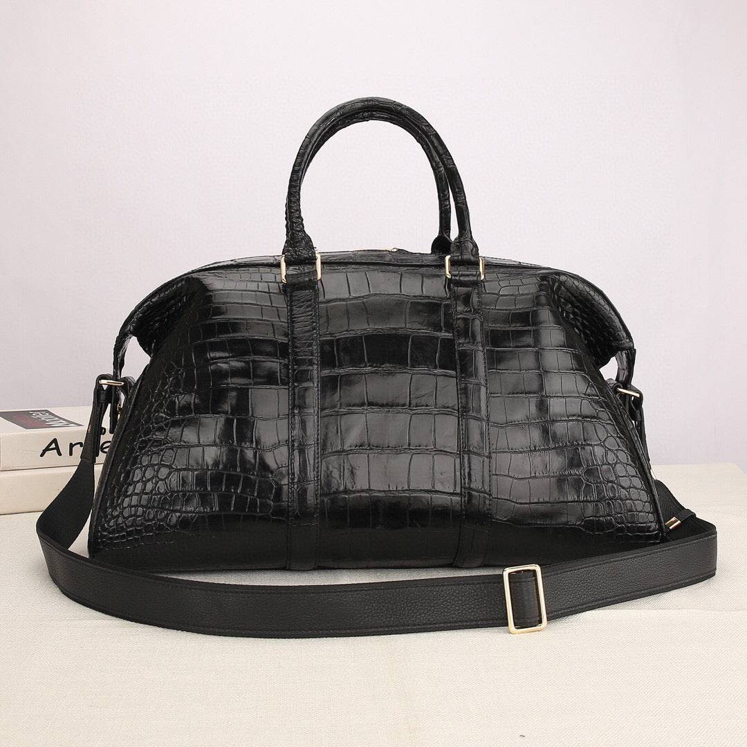 Unisex classica borsa da viaggio in vera pelle di pancia di coccodrillo, da esterno e tempo libero, grande capacità, stile semplice