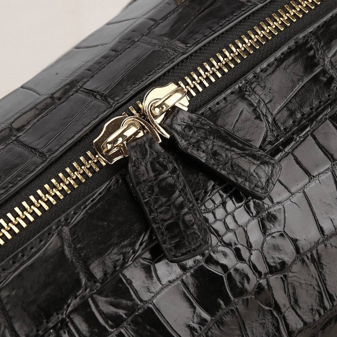 Borsa duffle da viaggio unisex classica in vera pelle di ventre di coccodrillo, per outdoor e tempo libero, capiente, stile semplice