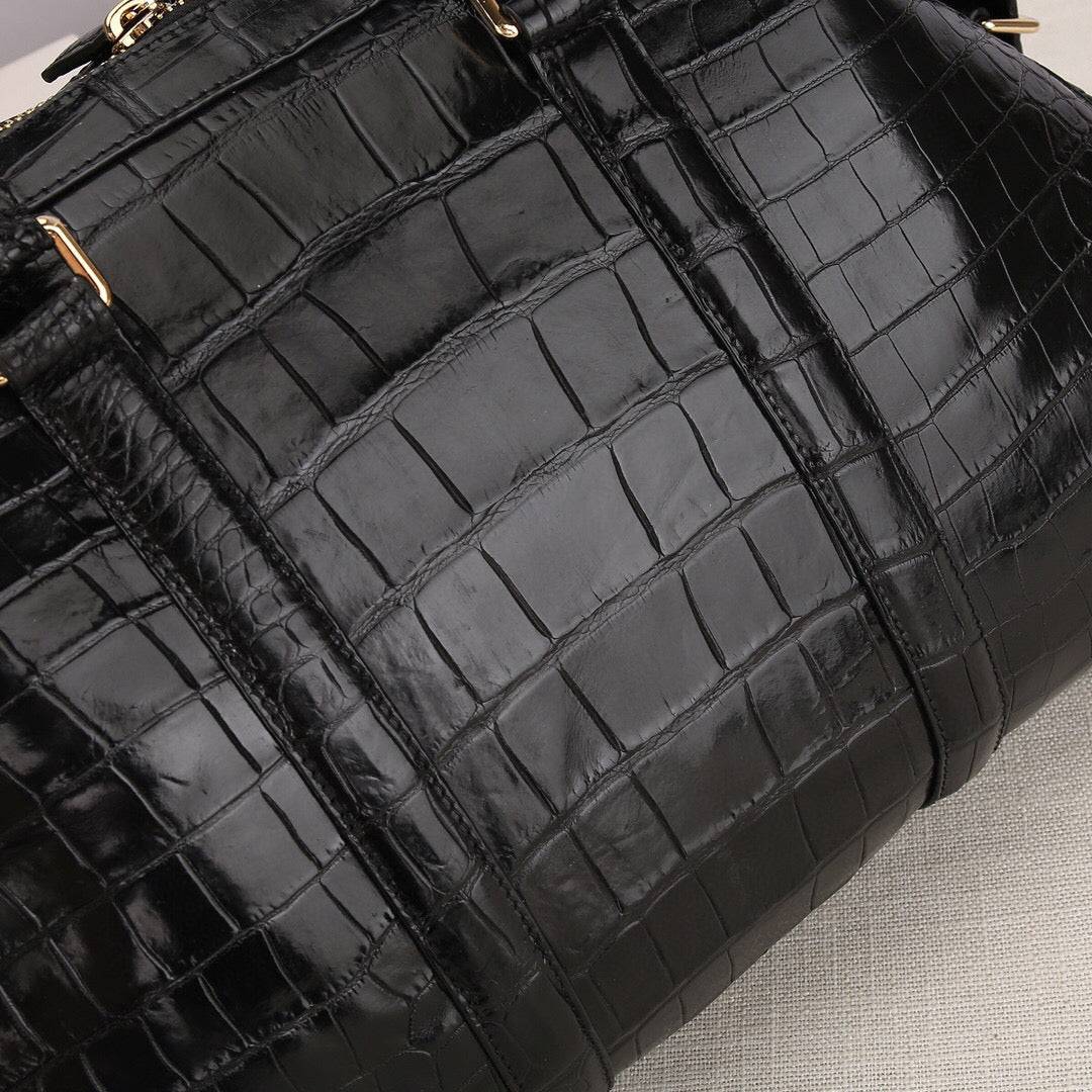 Borsa da viaggio unisex classica in vera pelle di pancia di coccodrillo, da outdoor e tempo libero, stile semplice, grande capacità