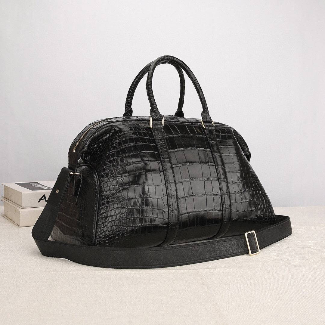 Borsa da viaggio duffle unisex in vera pelle di ventre di coccodrillo, grande capacità, stile semplice, per outdoor e tempo libero