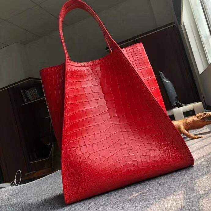 Unisex Crocodile Belly Leather Medium Hobo Bags