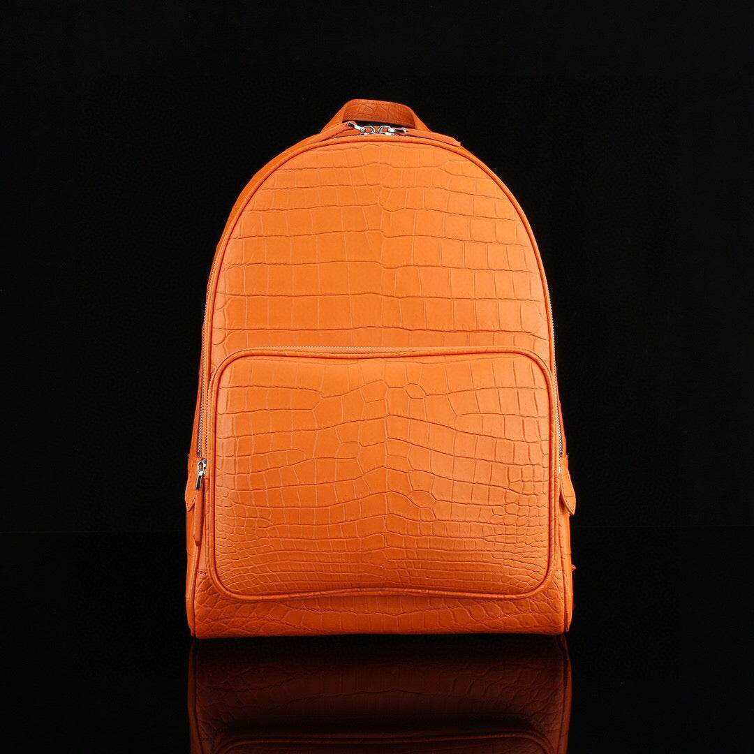 Unisex Genuine Crocodile Leather Backpack Orange