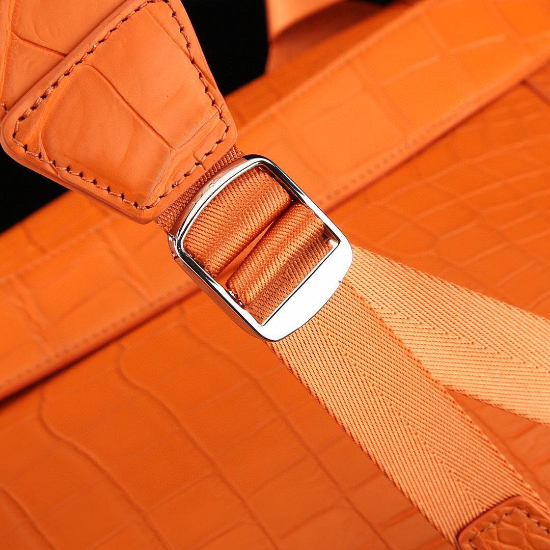 Unisex Genuine Crocodile Leather Backpack Orange