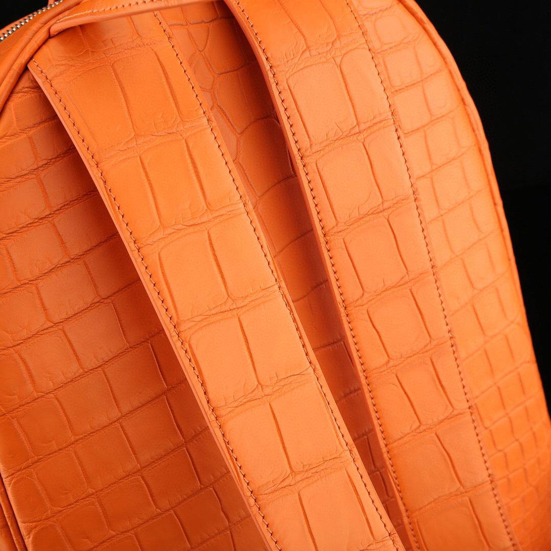 Unisex Genuine Crocodile Leather Backpack Orange