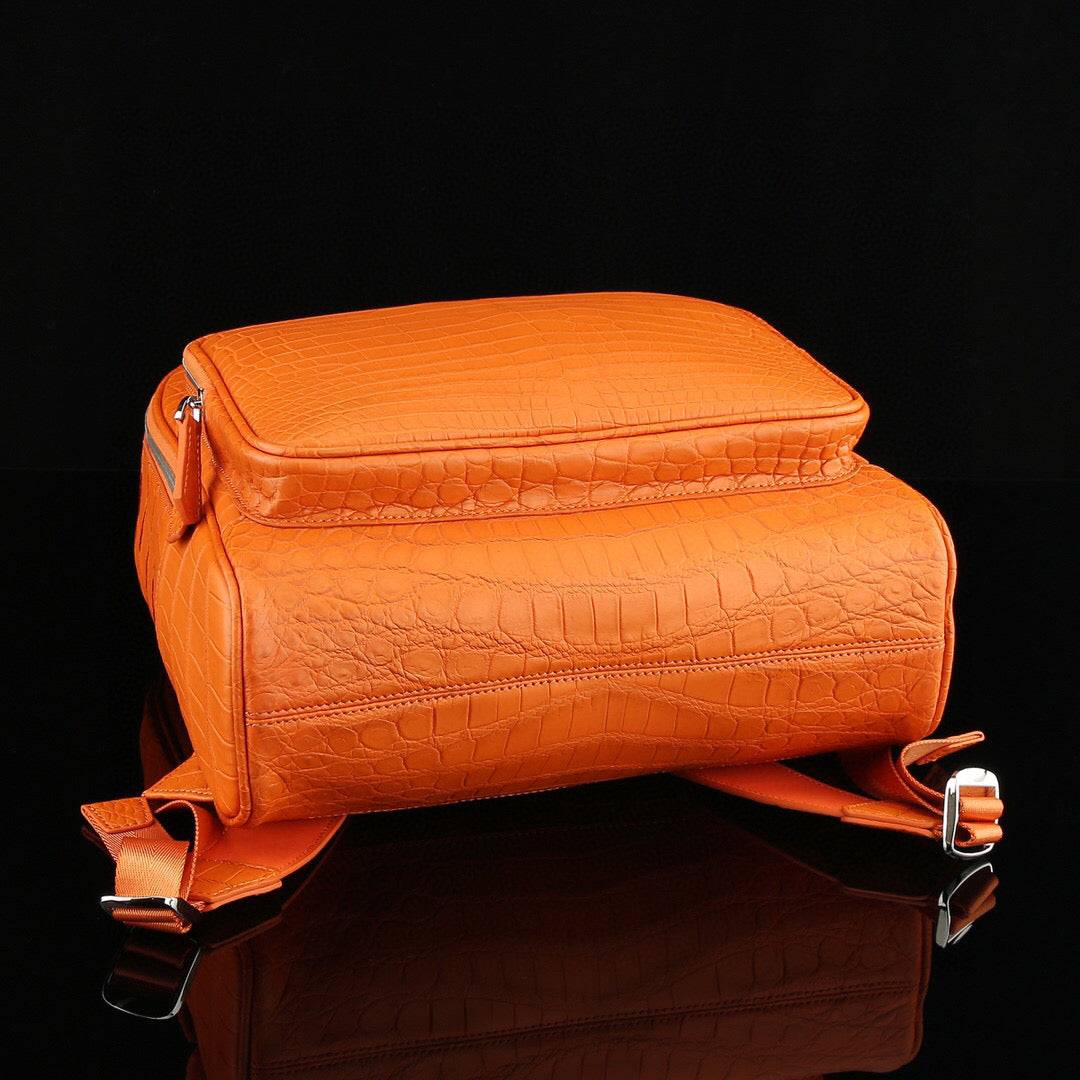 Unisex Genuine Crocodile Leather Backpack Orange