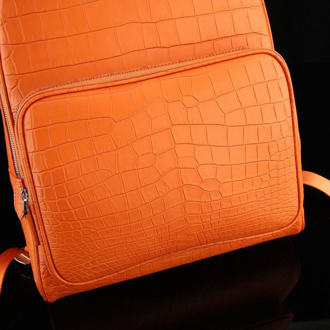 Unisex Genuine Crocodile Leather Backpack Orange