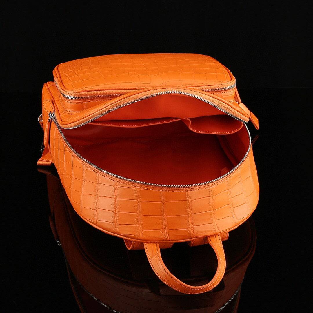 Unisex Genuine Crocodile Leather Backpack Orange