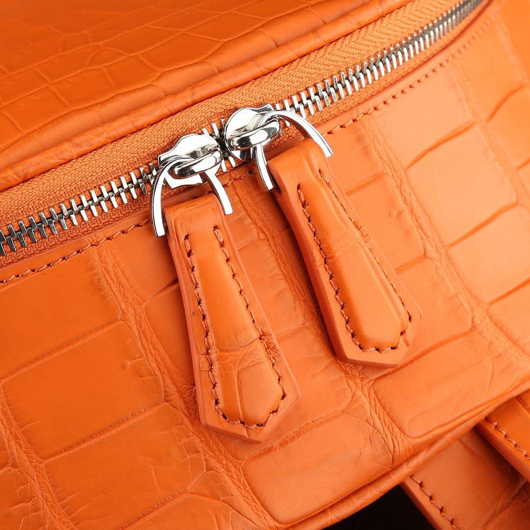 Unisex Genuine Crocodile Leather Backpack Orange