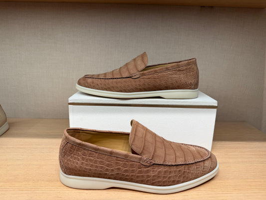 alt
Scarpe preordine in nabuk effetto coccodrillo da uomo, mocassini slip-on in pelle di coccodrillo, scarpe eleganti molto comode marroni