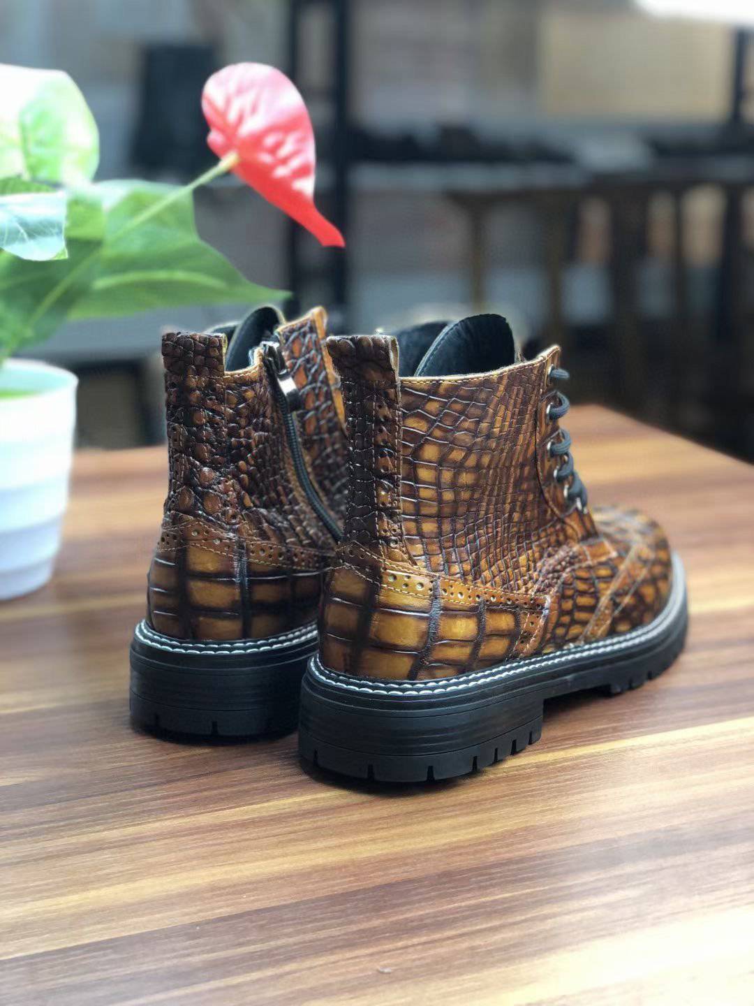 Crocodile Shoes, Vintage Crocodile Skin Leather Martin Boots
