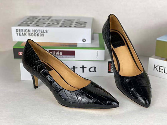 Crocodile Shoes Women's Crocodile Leather Low Heel Dress Shoes