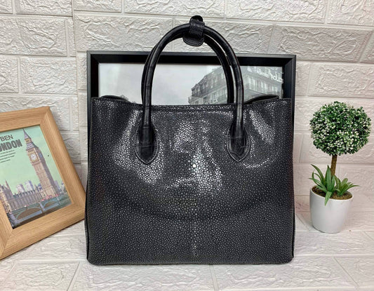 Women's Genuine Pearl Stingray Leather Top Handle Tote Shoulder Bag