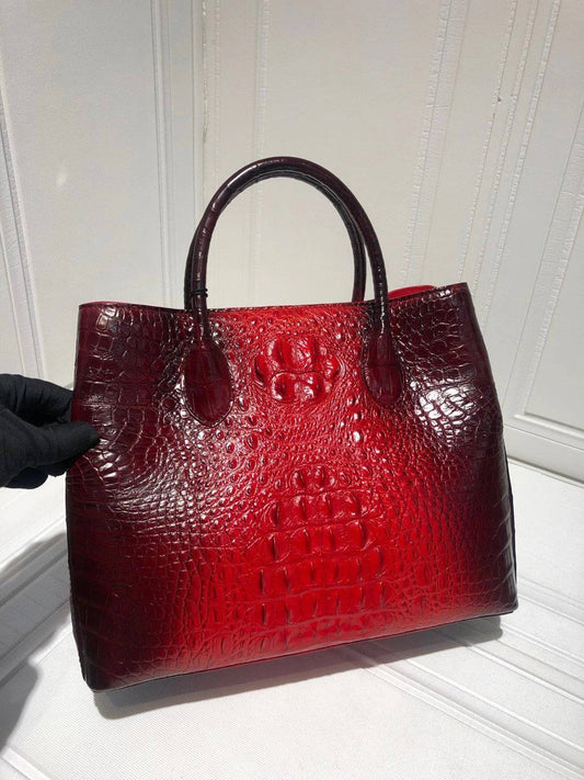 Womens Crocodile Leather Hand Painted Satchel Top Handle Bags 30cm