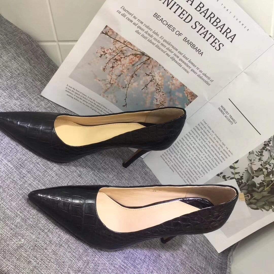 Scarpe da donna in vera pelle di pancia di coccodrillo, décolleté a punta