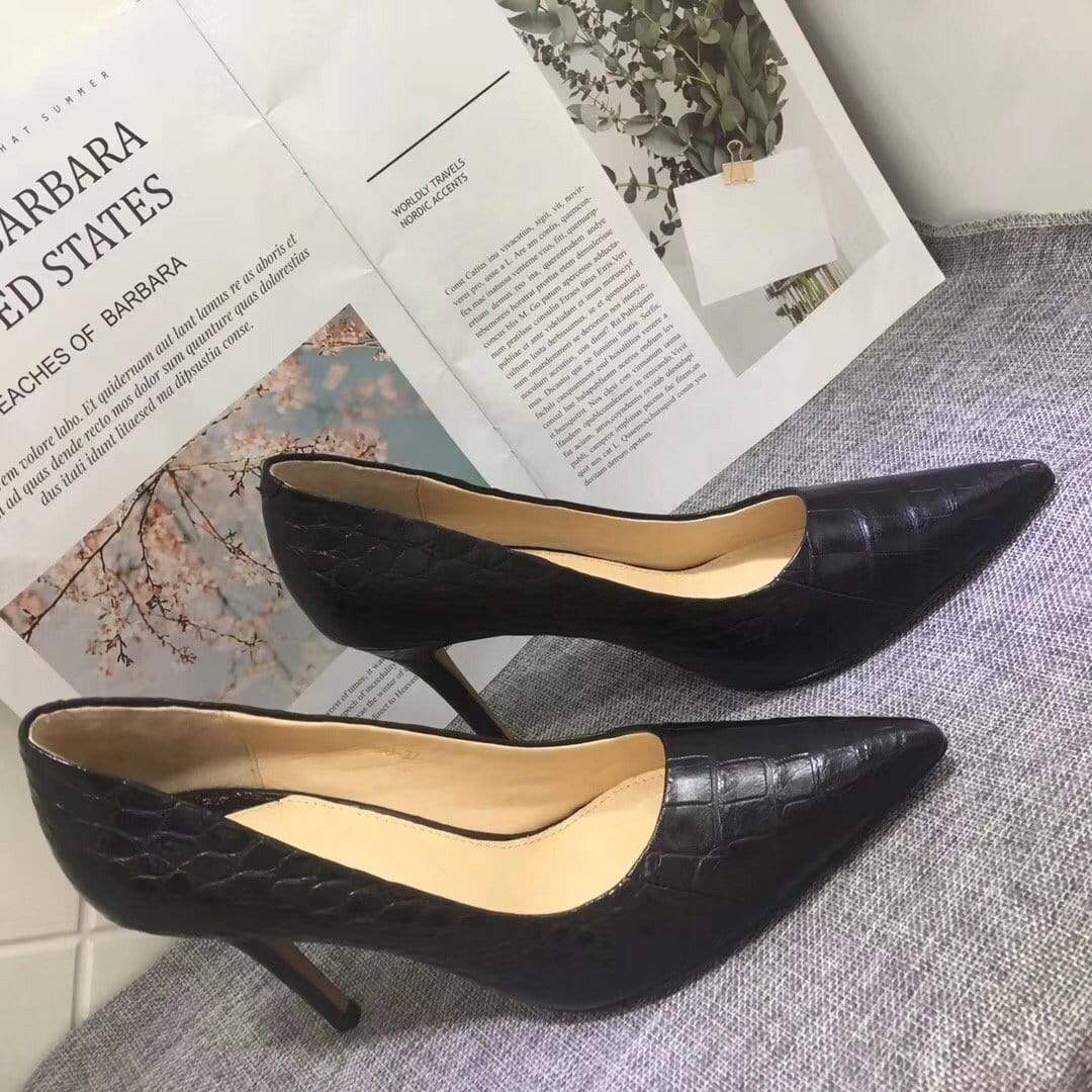 alt
Décolleté da donna in vera pelle di ventre di coccodrillo con punta affusolata
