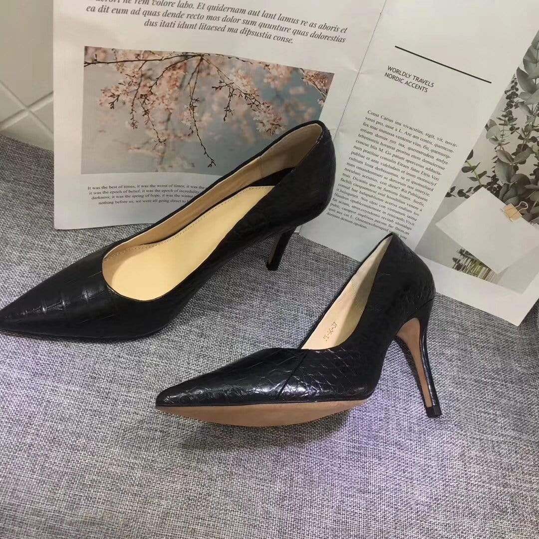 alt
Scarpe da donna in vero cuoio di pancia di coccodrillo, décolleté a punta
