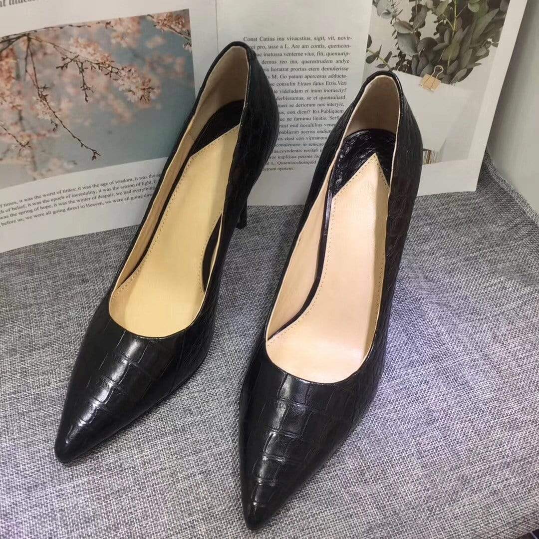 alt
Décolleté da donna in vera pelle di pancia di coccodrillo, punta affusolata
