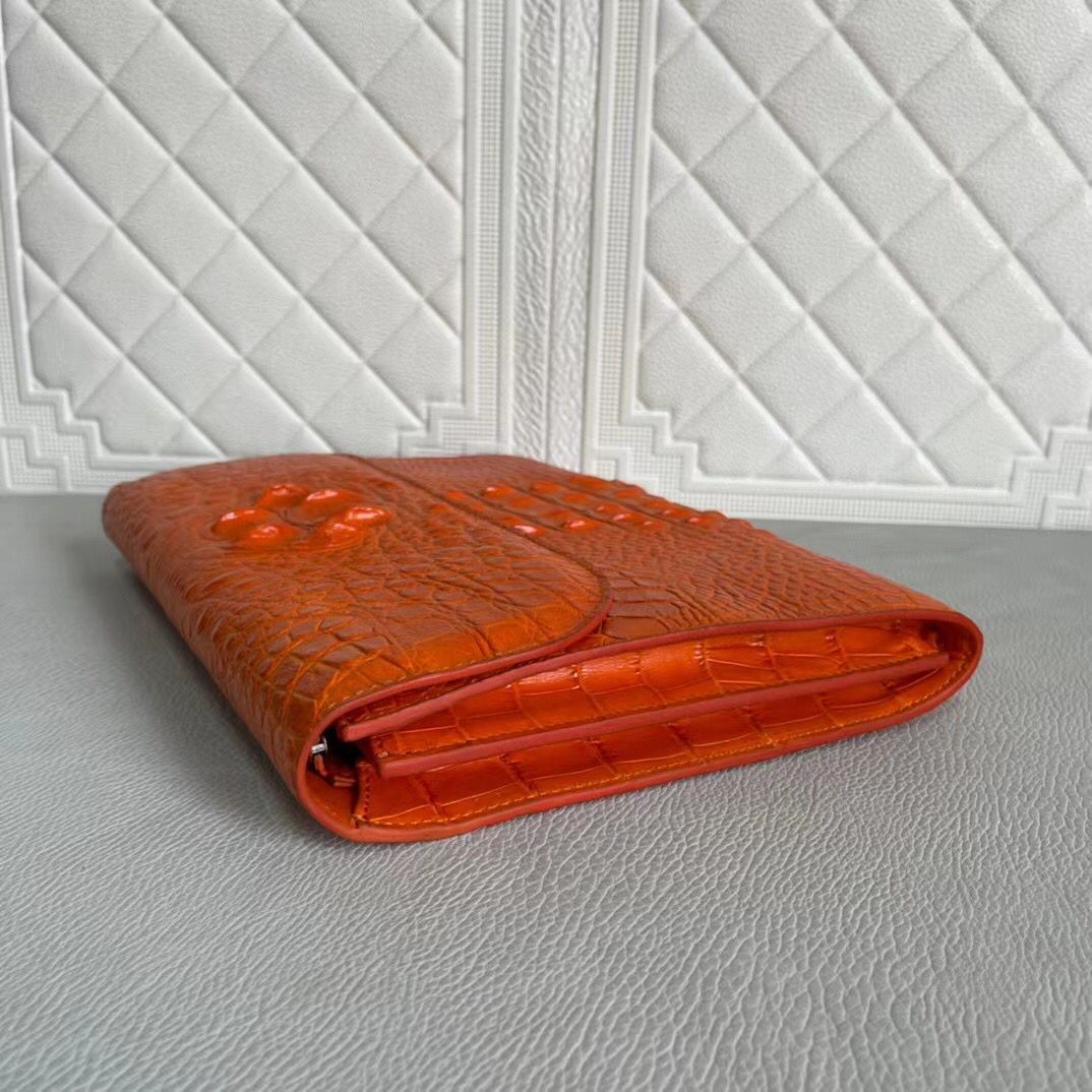 Rossie Viren women's genuine crocodile leather clutch with card holder design, showcasing luxurious textured leather and compact style.