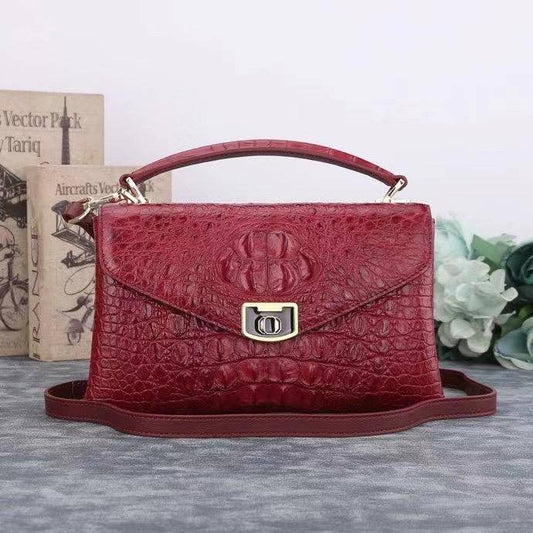 Womens borsa a mano e a tracolla in vera pelle di coccodrillo
