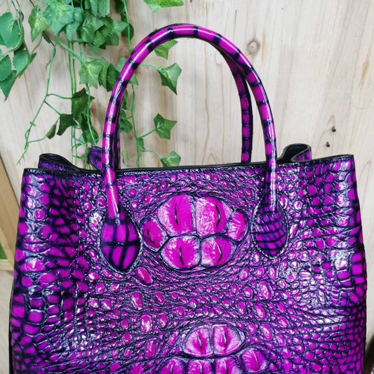 Womens Genuine Crocodile Leather Tote Shoulder Bags Vintage Purple