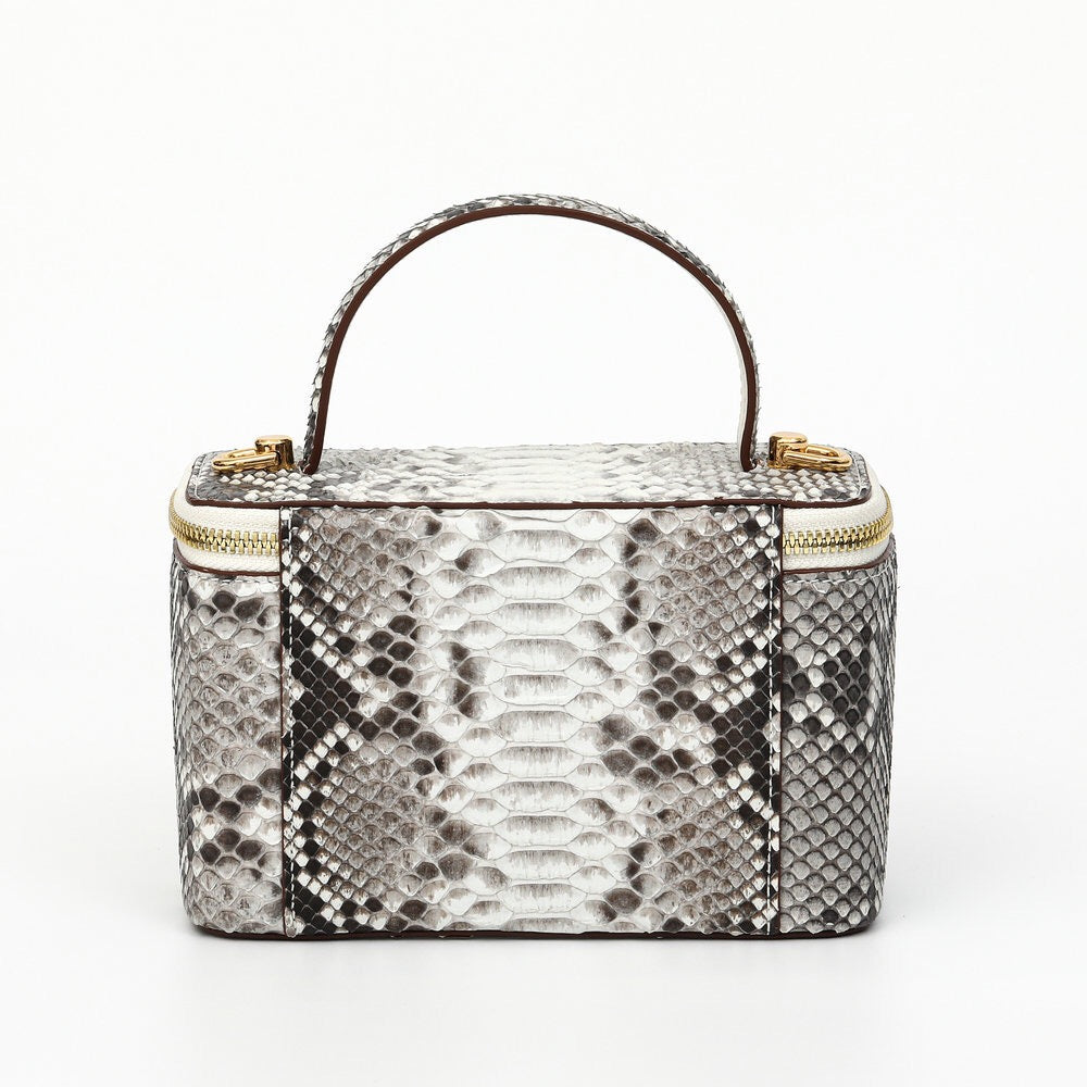 Womens Python Leather Top Handle Cosmetic Cross Body Bag