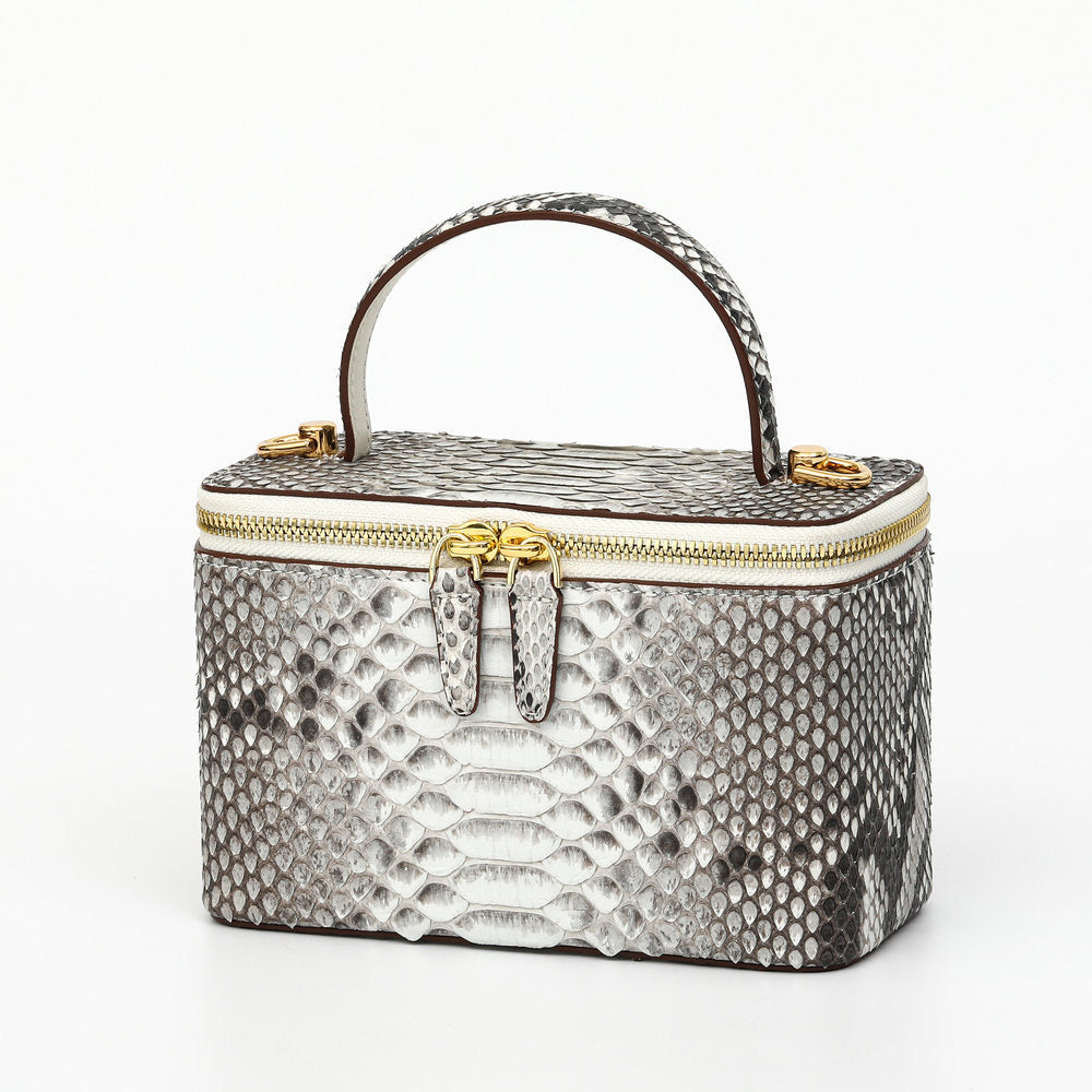 Womens Python Leather Top Handle Cosmetic Cross Body Bag
