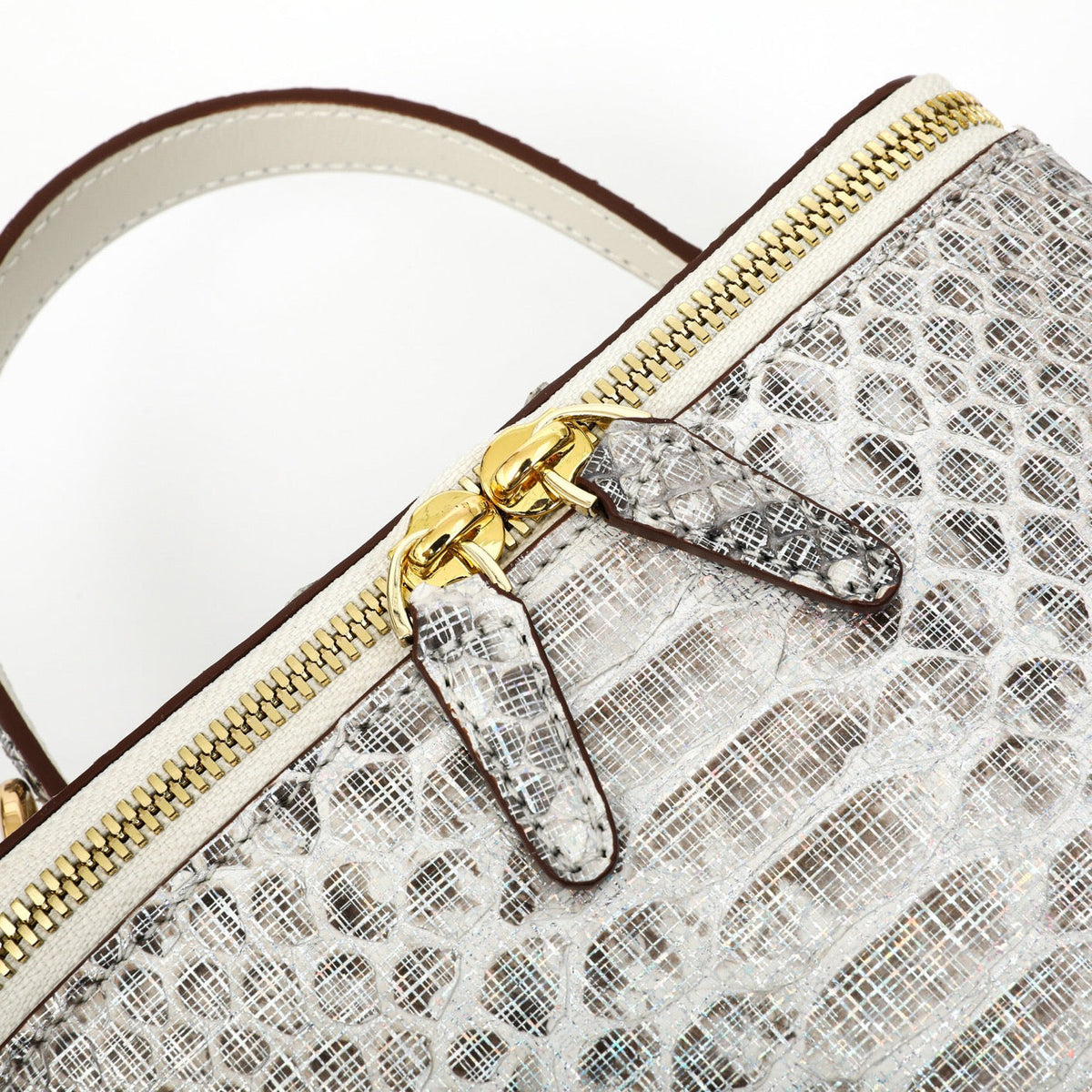 Womens Python Leather Top Handle Cosmetic Cross Body Bag