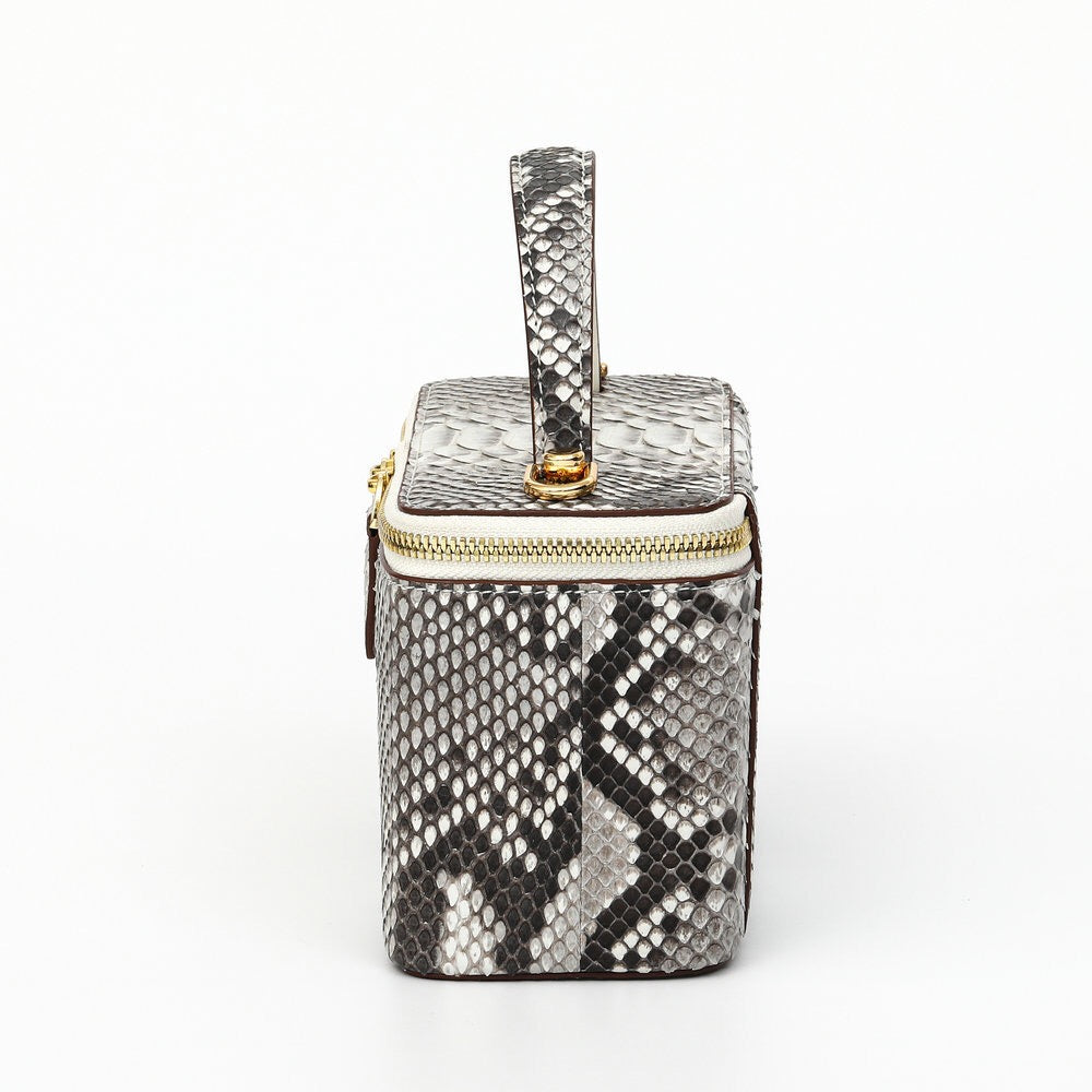 Womens Python Leather Top Handle Cosmetic Cross Body Bag