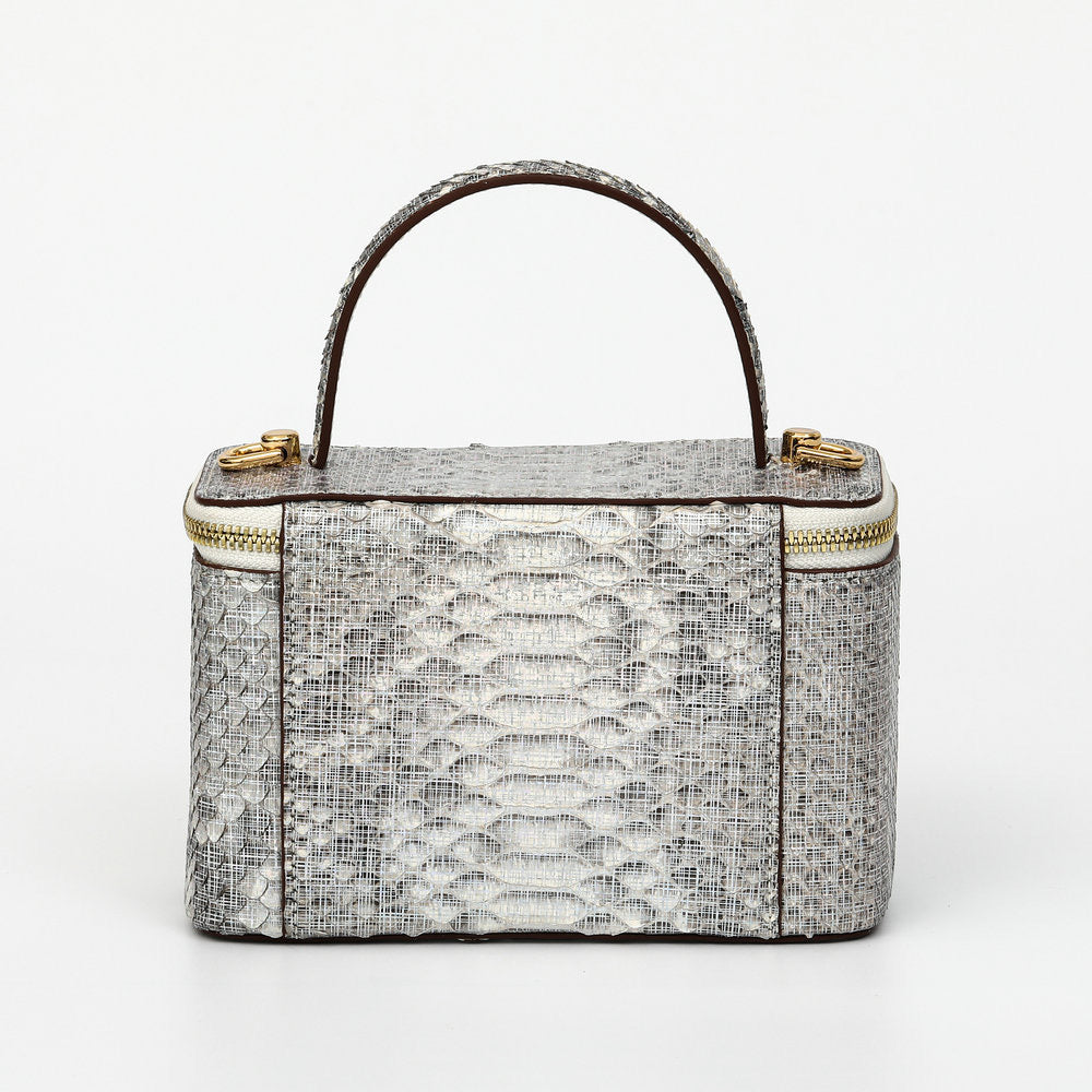 Womens Python Leather Top Handle Cosmetic Cross Body Bag