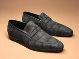 Classic Sanded Genuine Crocodile Leather Slip On loafers driving shoes Grey