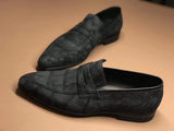 Classic Sanded Genuine Crocodile Leather Slip On loafers driving shoes Grey