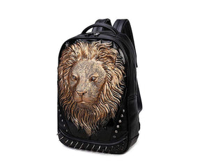 Fashion Punk Rivets Waterproof 3D Lion Head Backpack Cartoon Student Bags Laptop Computer Knapsack For Teenager
