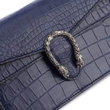 Genuine Crocodile Belly Leather Flap Cross body Messenger Mini Chain Bag Dark Blue