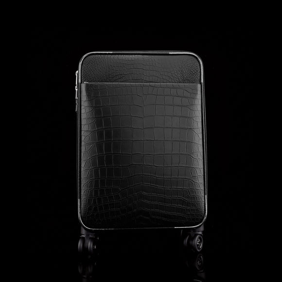 Matt Genuine Crocodile Leather Travel Carry On 20-Inch  Spinner Carry-on Suitcase Black