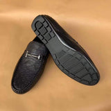 Men's Ostirch Leather Loafers Shoes Fashion Driving Shoes Business Dress Loafter Shoes Car Shoes Black