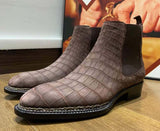 Men's Suede Crocodile Belly Leather Handmade Norwegian Stitch Chelsea Boots