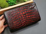 Men's Vintage Crocodile Leather Business Zip Wallet With Wrist Strap Clutch Bag