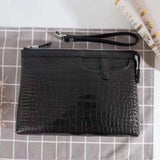 Mens Black Crocodile Leather Hand Carry Envelope Clutch Bag