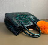 Vintage Genuine Crocodile Leather Top Handle Satchel Handbag Shoulder Bag Tote Purse Messenger Bags 30cm  Emerald Green