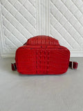 Womens Crocodile Leather Backpack Peach & Red