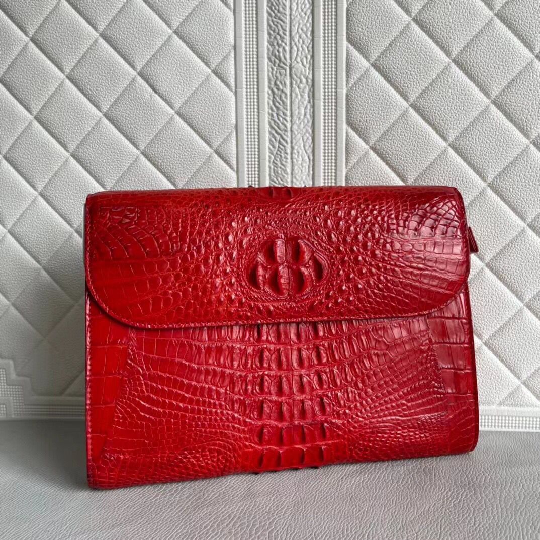 Women’s genuine crocodile leather clutch by Rossie Viren, featuring a sleek card holder design with textured crocodile skin.