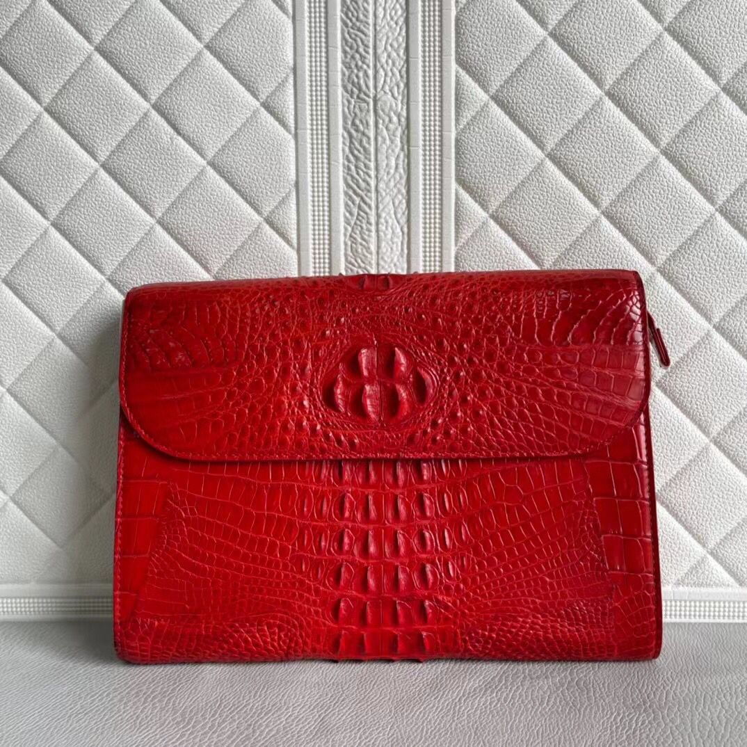 Women's genuine crocodile leather clutch card holder by Rossie Viren, featuring a sleek, textured crocodile pattern.